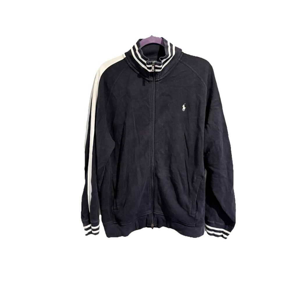 POLO Ralph Lauren Knit Sweater Jacket Men XL Black Varsity Full-Zip Vintage